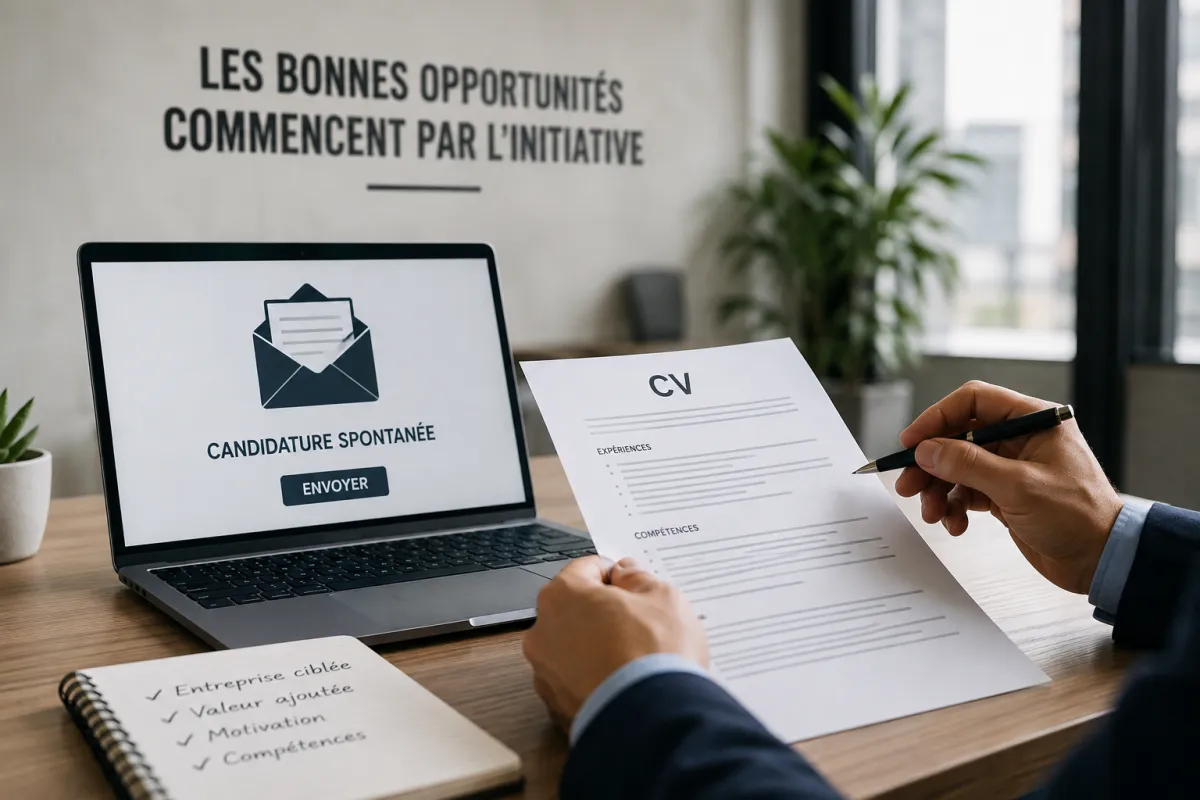Personne rédigeant un email de candidature spontanée sur son ordinateur