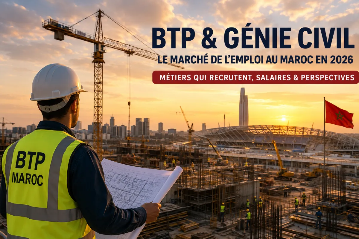 Ouvriers et ingénieur sur un chantier de construction au Maroc