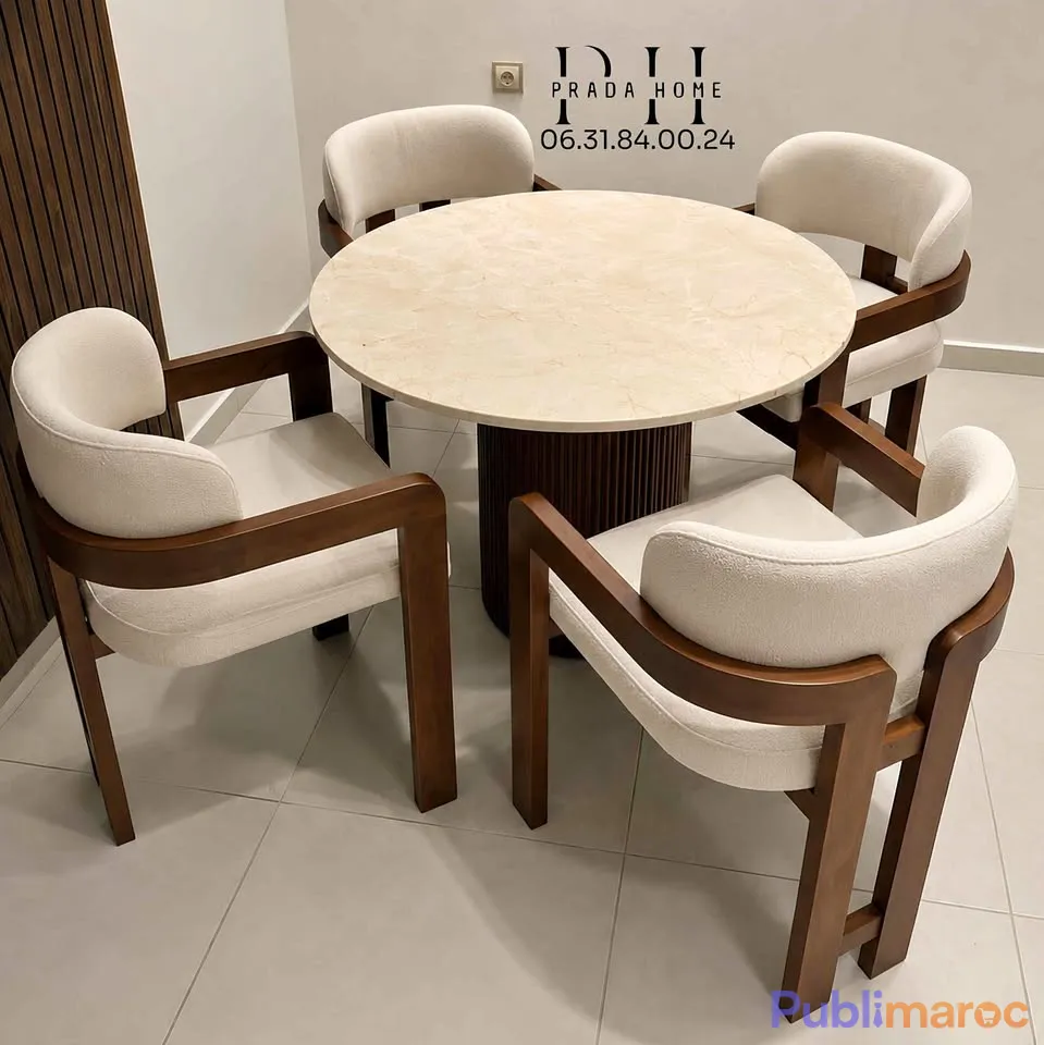 Table Ronde Marbre originale avec 4 Chaises – Style Luxe & Élégance
