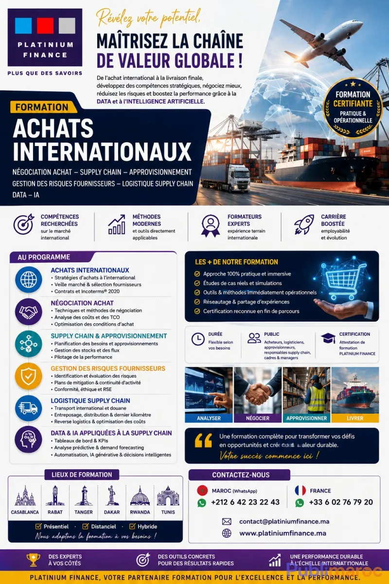 FORMATION ACHATS INTERNATIONAUX- NEGOCIATION ACHAT-SUPPLY CHAIN - APPROVISIONNEMENT - LOGISTIQUE SUPPLY CHAIN-DATA- IA