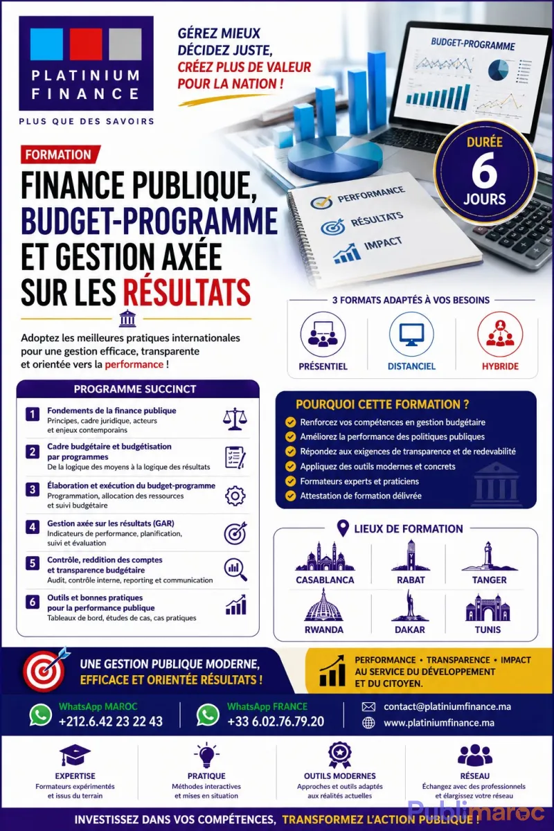 FORMATION - FINANCE PUBLIQUE - BUDGET - COMPTABILITÉ - AUDIT - CONTRÔLE DE GESTION - TRÉSORERIE