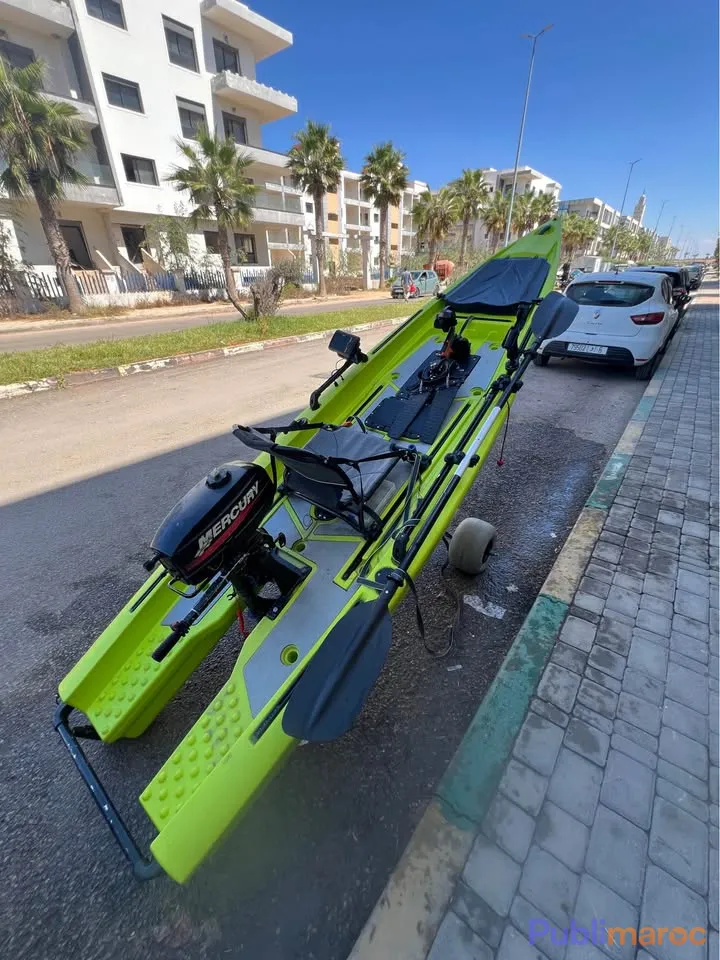 KAYAK DE PÊCHE SKIFF 4,10m – ÉQUIPÉ + MOTEUR MERCURY 2.5 CH + GPS/SONDEUR GARMIN